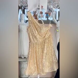 Gold Sequin One-Shoulder Dress NWOT
